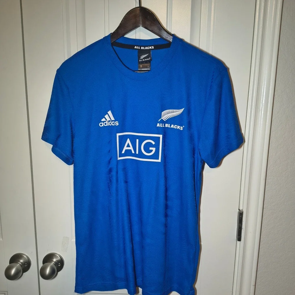 Adidas New Zealand All Blacks Rugby Training Jersey Blue Feather Pattern Mens S